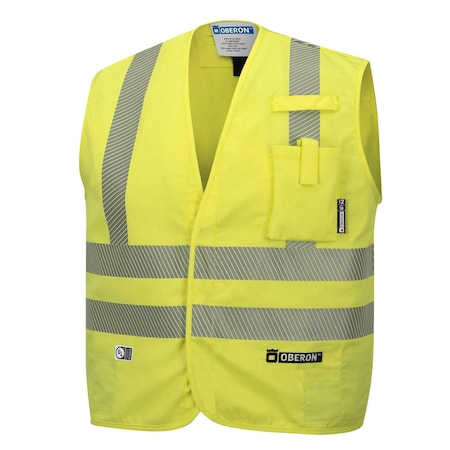 Oberon Hi-Vis FR/ARC-Rated 7.5 oz 88/12 Safety Vest, Snap Closure, Hi-Vis Yellow, 2XL ZFA106-2XL